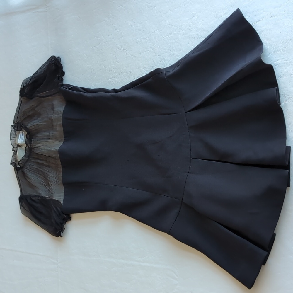 Miu Miu Little Black Pleated Peplum Short Sleeved Mini Dress Women's Size 36